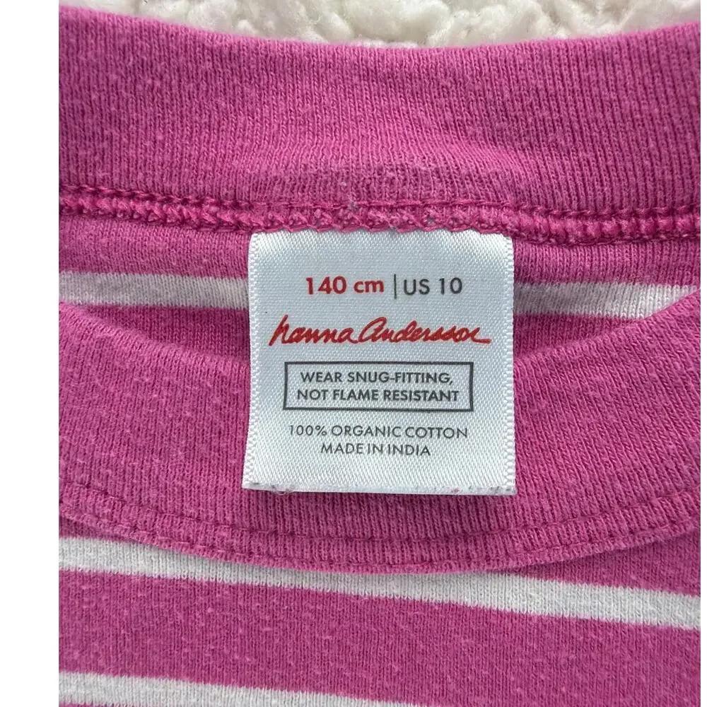 Hanna‎ Andersson Girls Pajamas Size 10 Pink White Stripe Long Sleeve